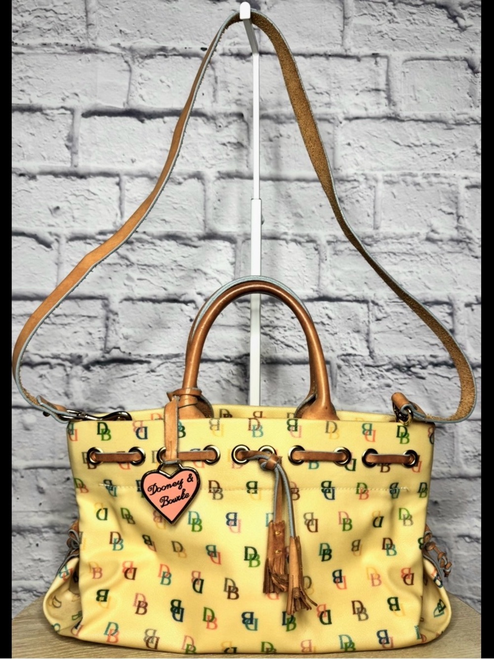 Dooney & Bourke Yellow Multicolor DB Logo Tote with Tassel Charm